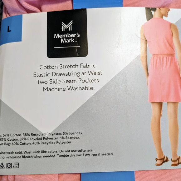 Member's Mark‎ Women Elastic Drawstring Sleeveless Tank Dress Pink Sz. Large NEW - Picture 3 of 6